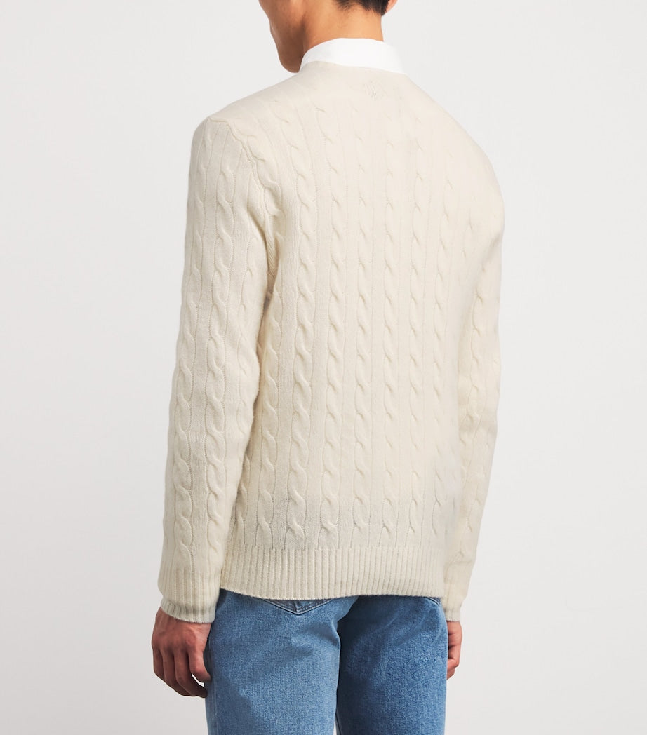 White Wool-Cashmere Cable-Knit Sweater