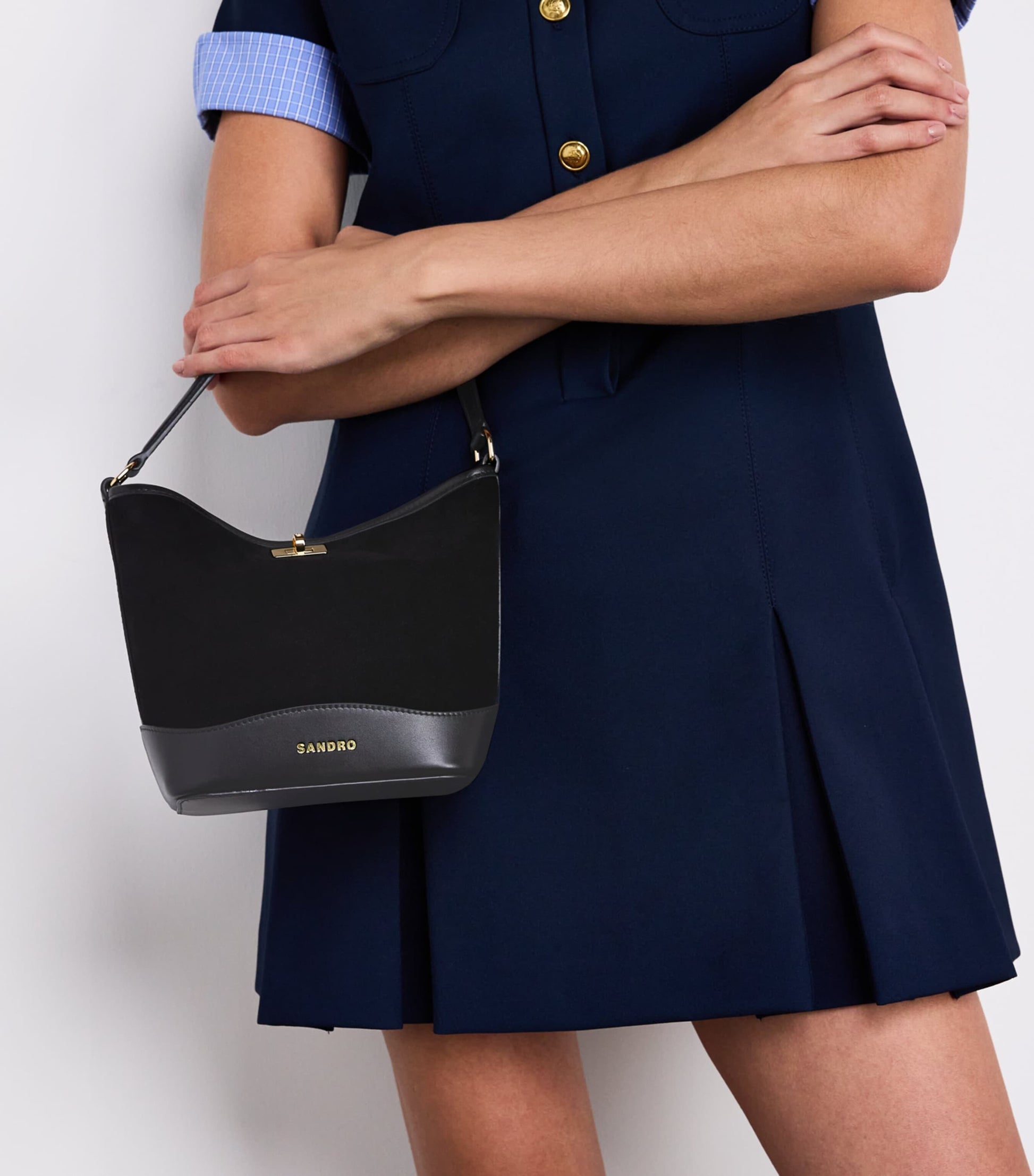 Sandro Paris Black Mini Suede Tangoso Bucket Bag