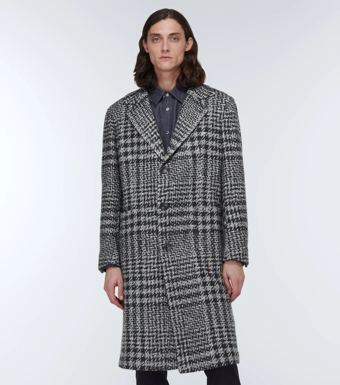 Kiton - معطف طويل من مزيج صوف الكاروهات