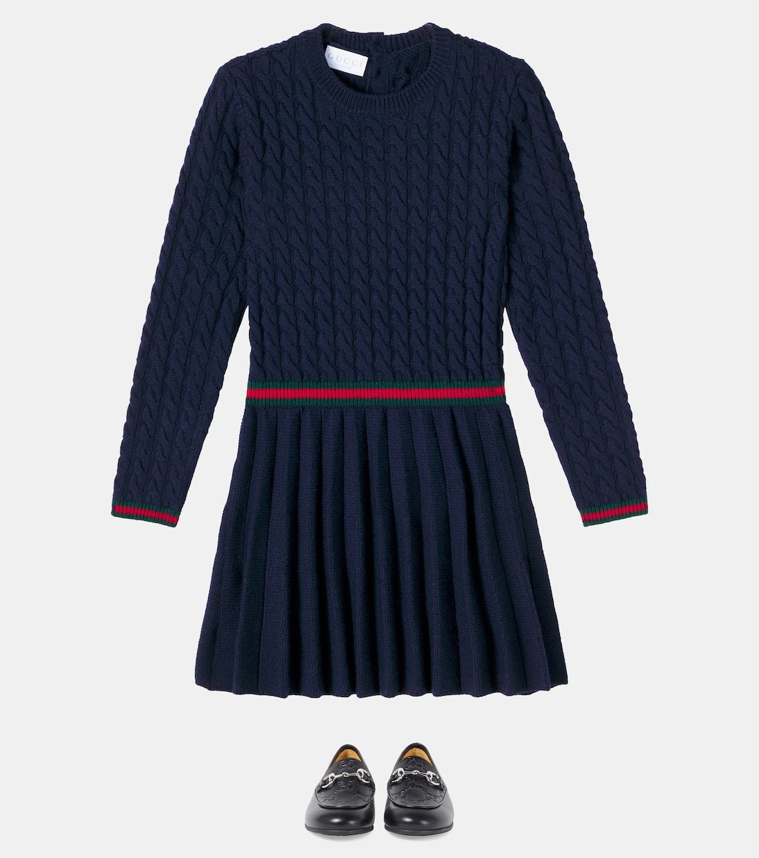 Gucci Kids - Webstripe cable-knit pleated wool dress