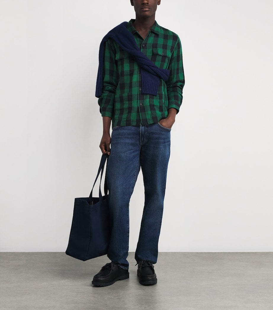 Green Cotton Flannel Check Overshirt