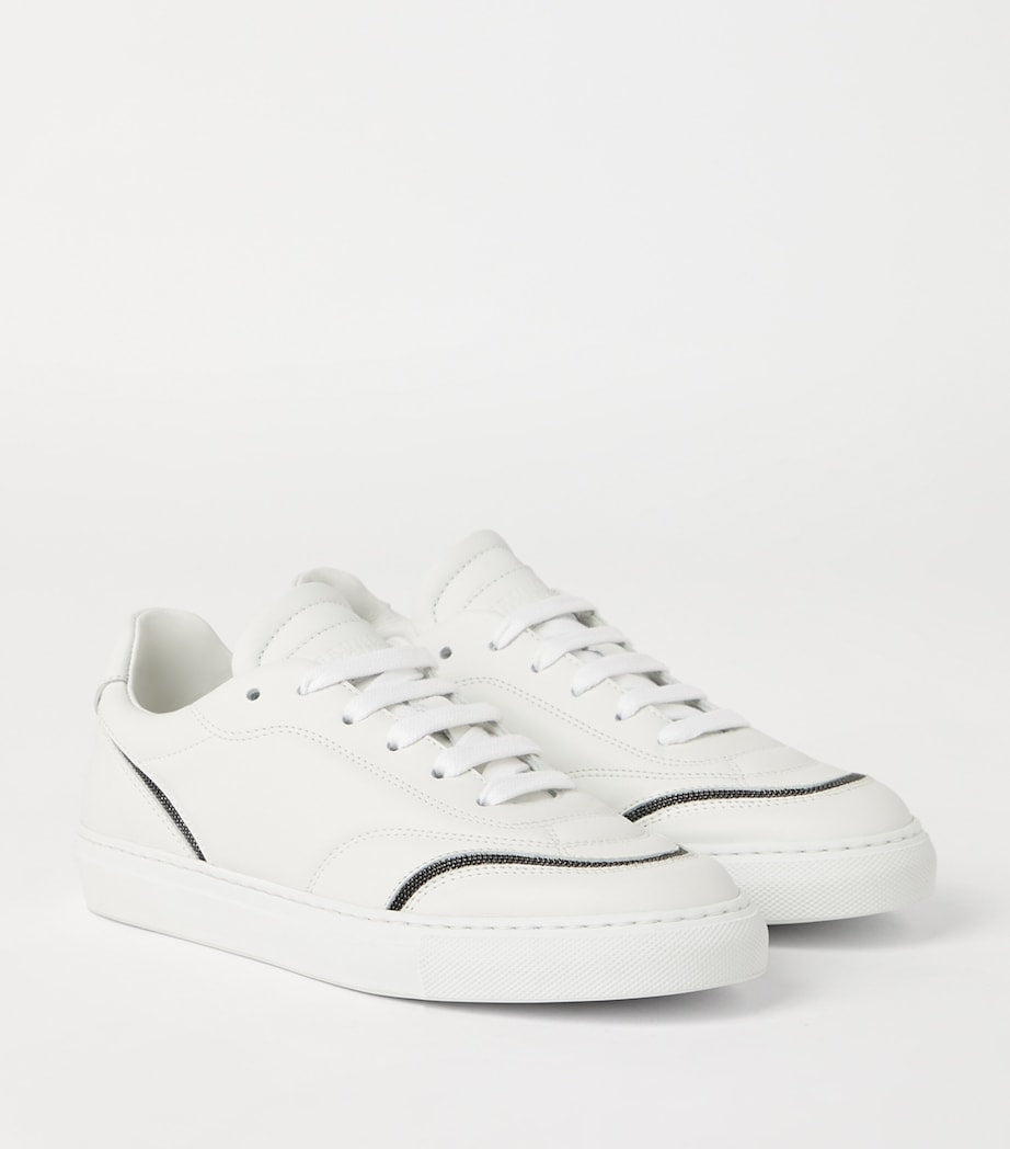 Brunello Cucinelli White Leather Monili-Trim Sneakers