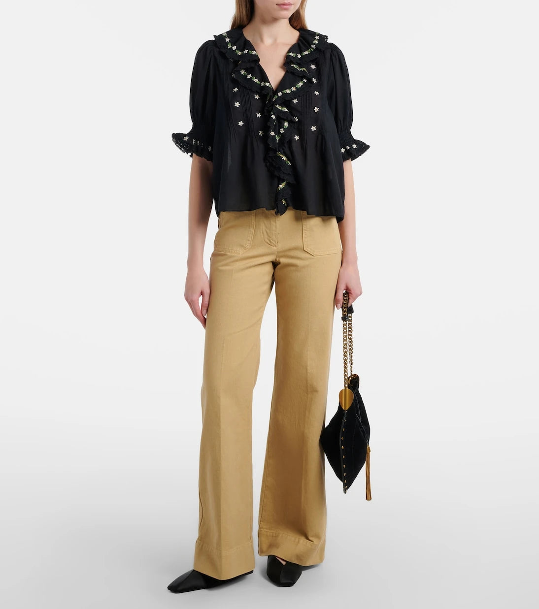 Dôen - Hettie floral embroidered ruffled cotton blouse