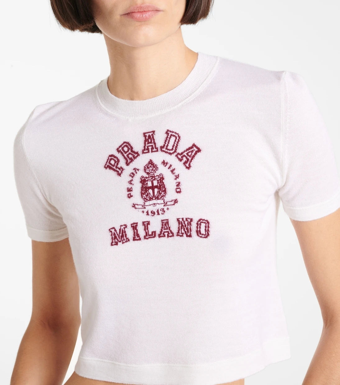 Prada - Logo cropped cashmere T-shirt