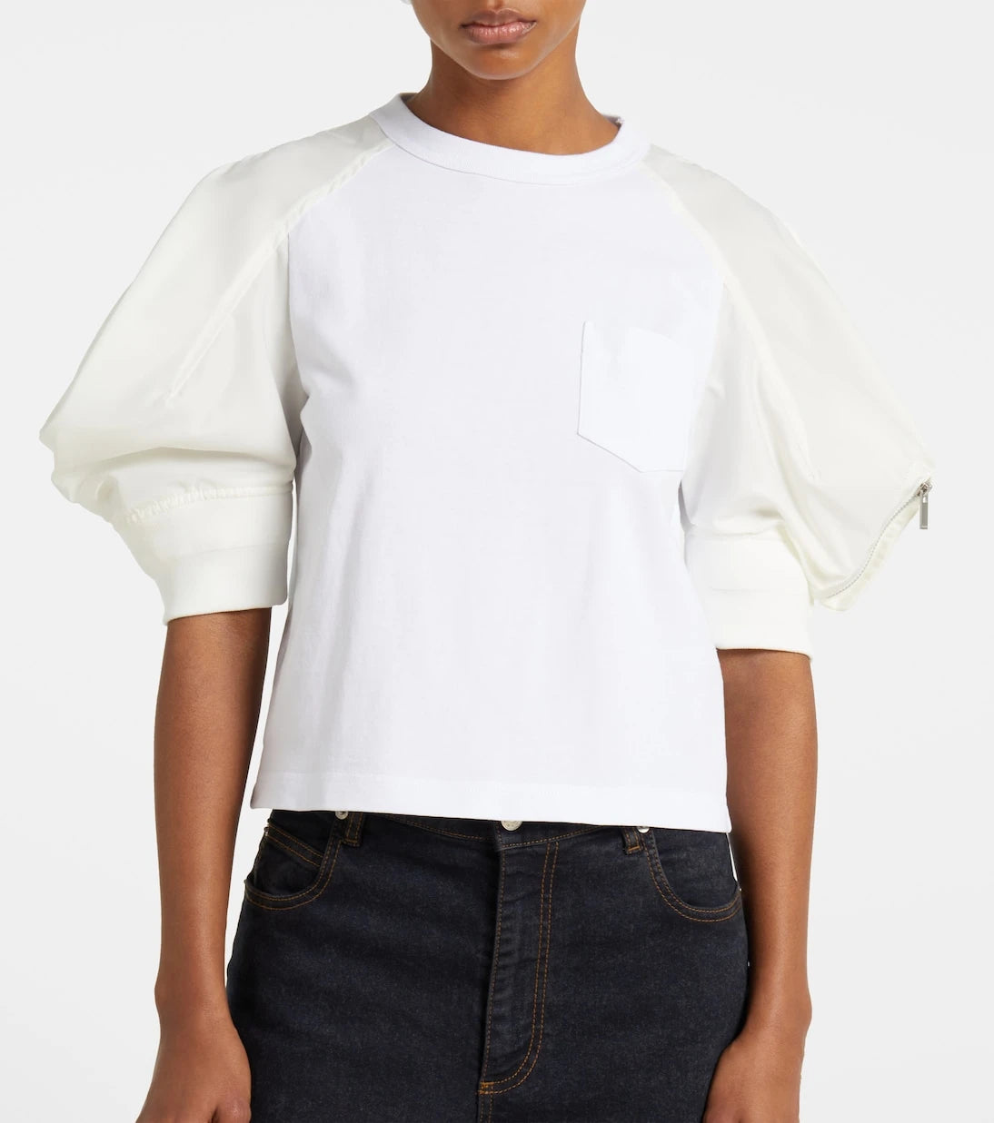 Sacai - Puff-sleeve cotton-blend T-shirt