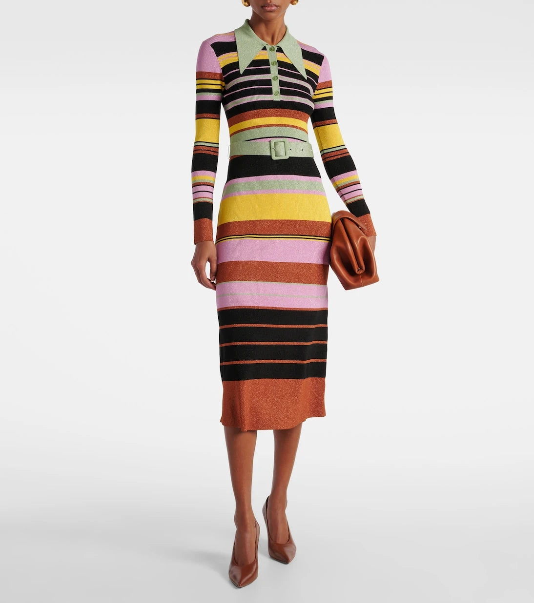 Rixo - Striped metallic midi dress