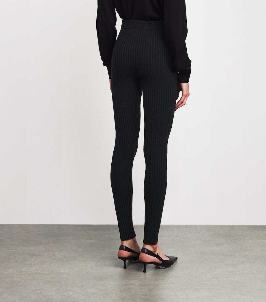 Max Mara Black Wool-Blend Rib-Knit Leggings