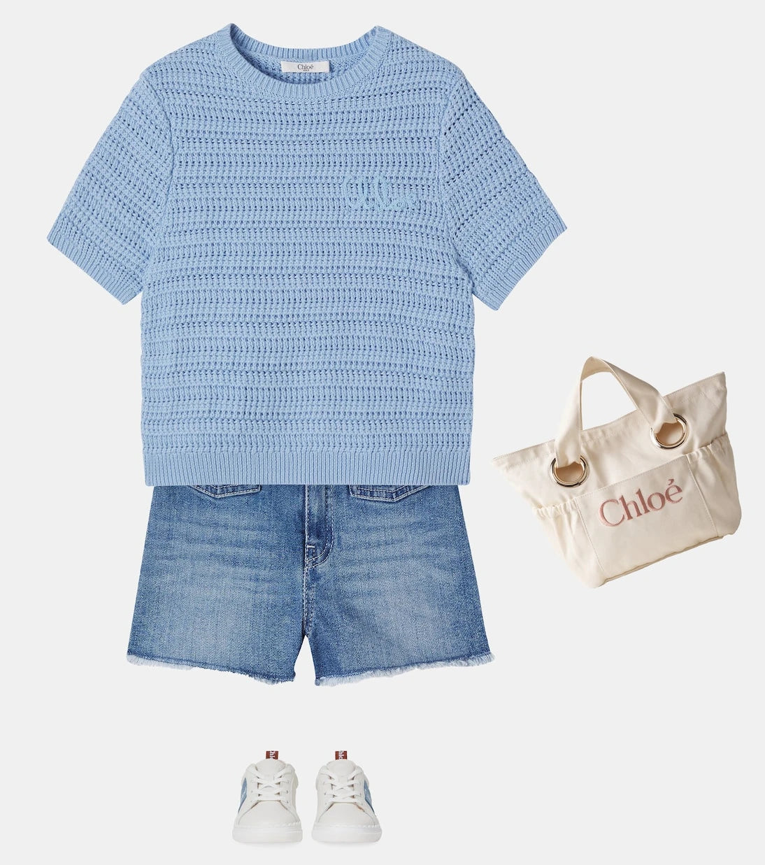 Chloé Kids - Logo leather-trimmed canvas basket bag