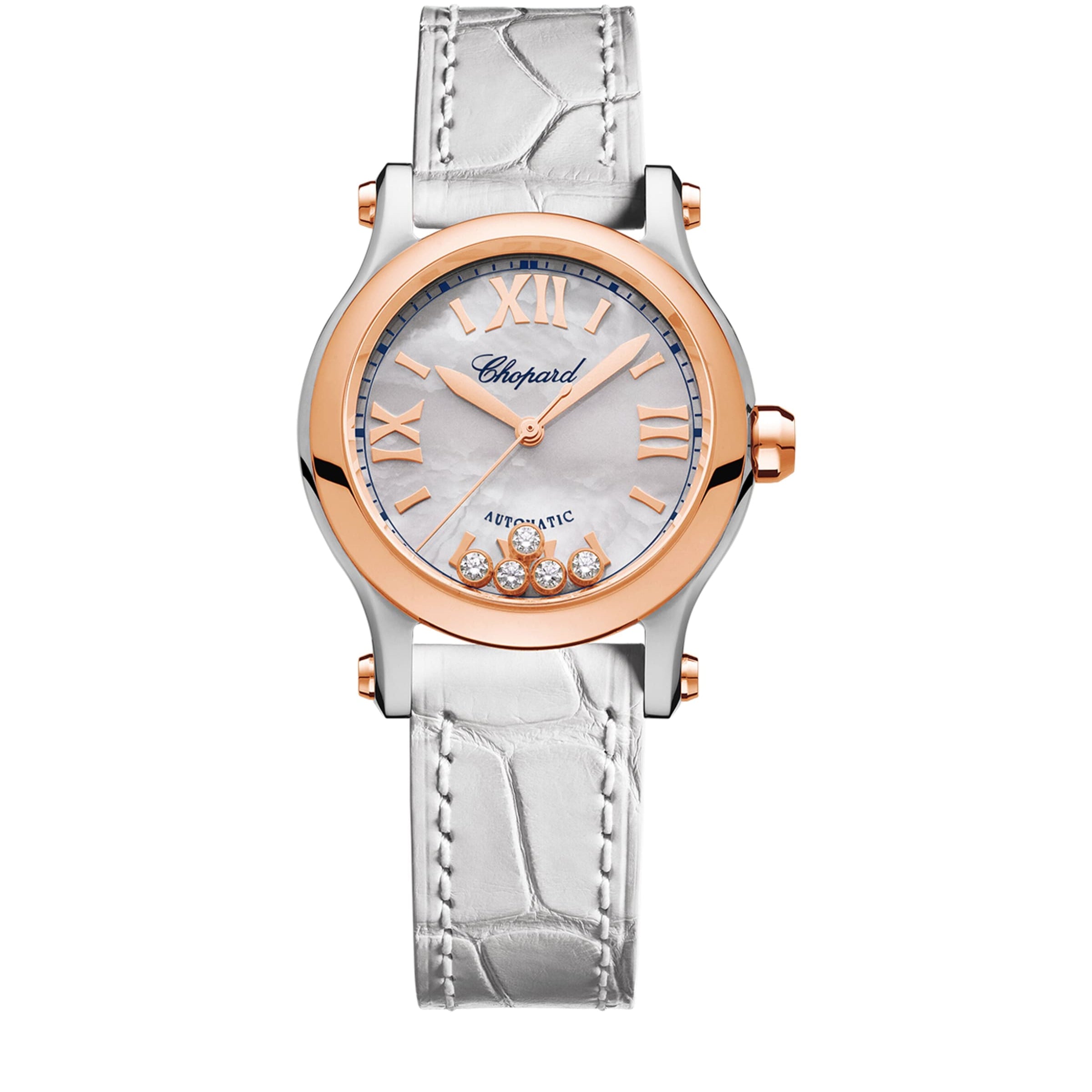 Rose Gold, Stainless Steel and Diamond Happy Sport Watch 30mm