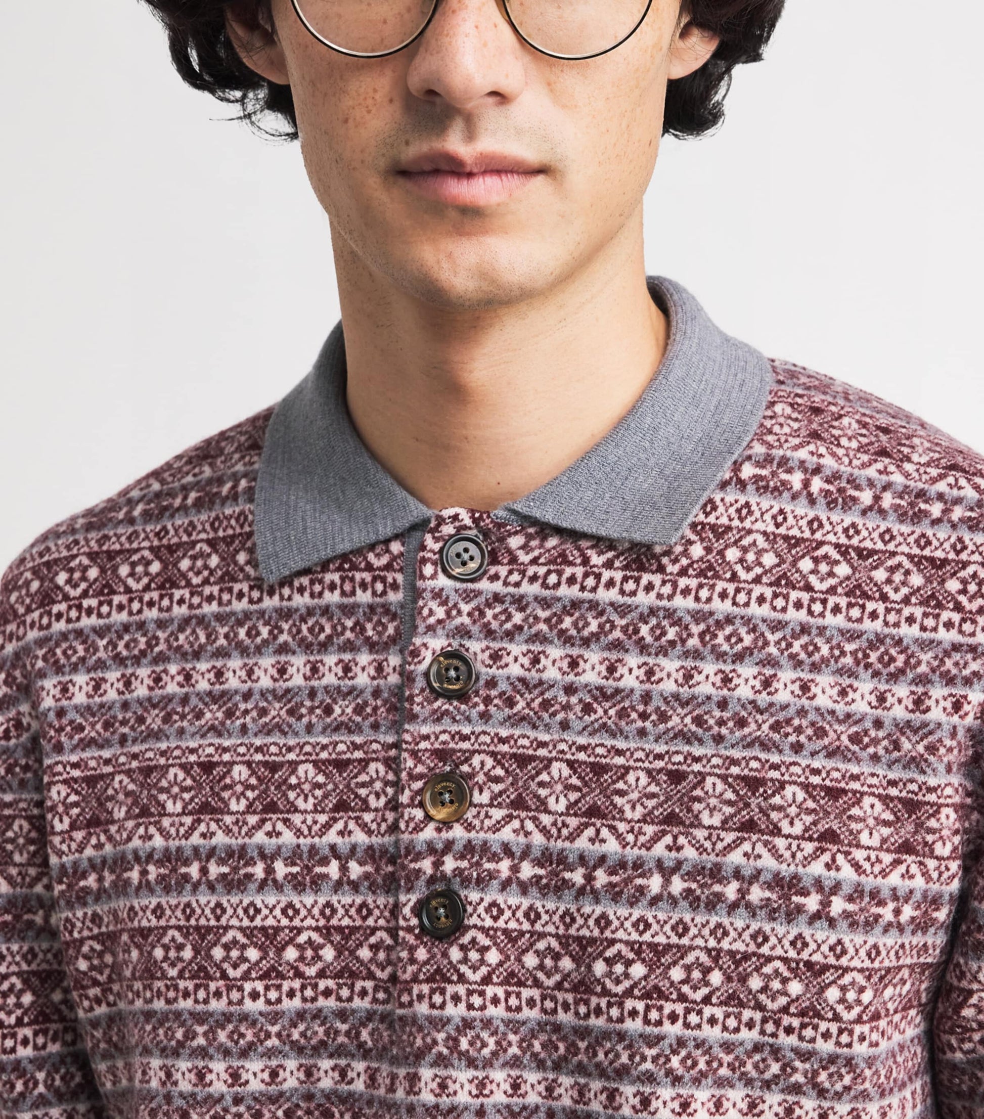 Eleventy Multi Wool Fair Isle Polo Sweater