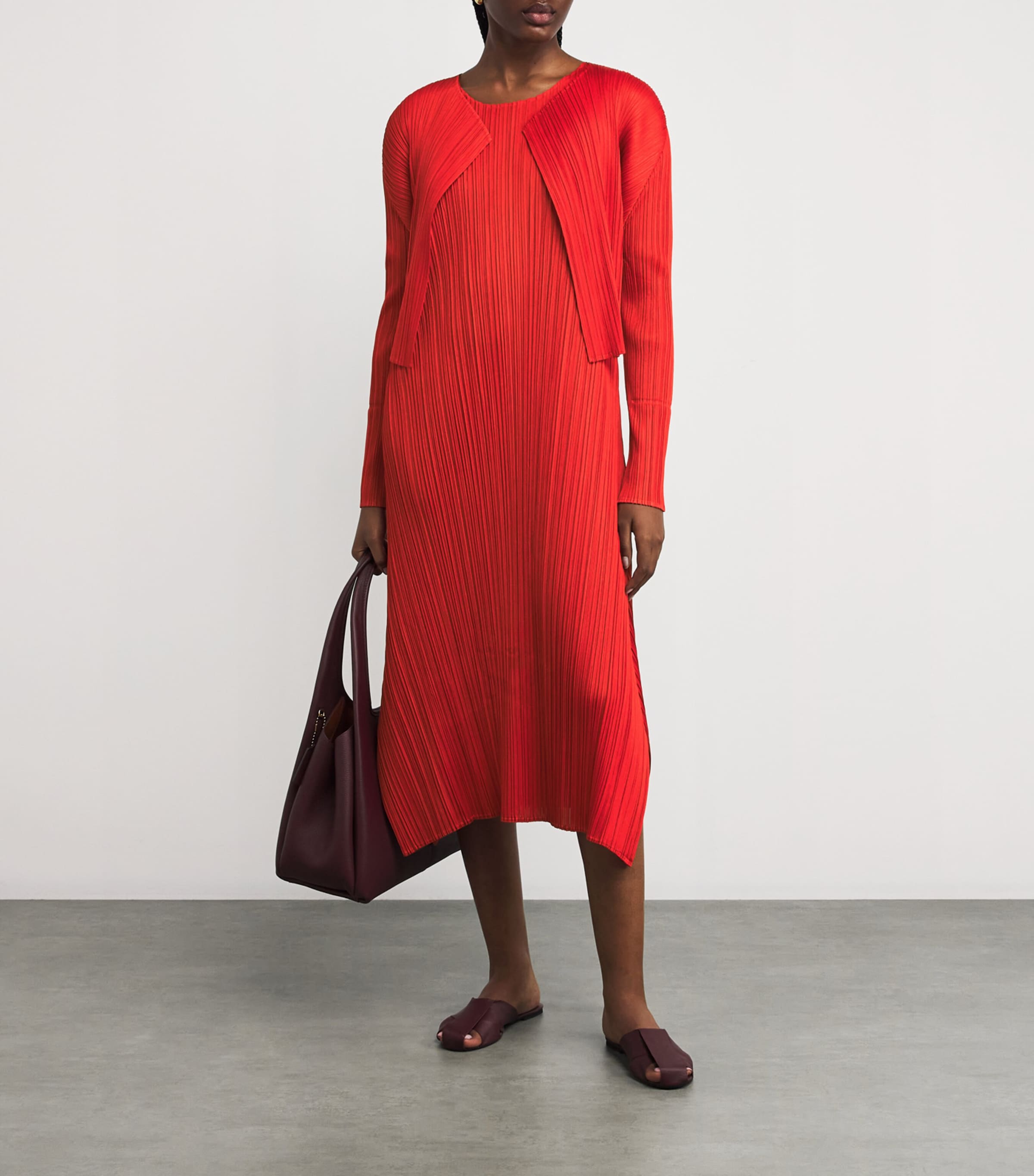Pleats Please Issey Miyake Red Monthly Colors July Midi Dress