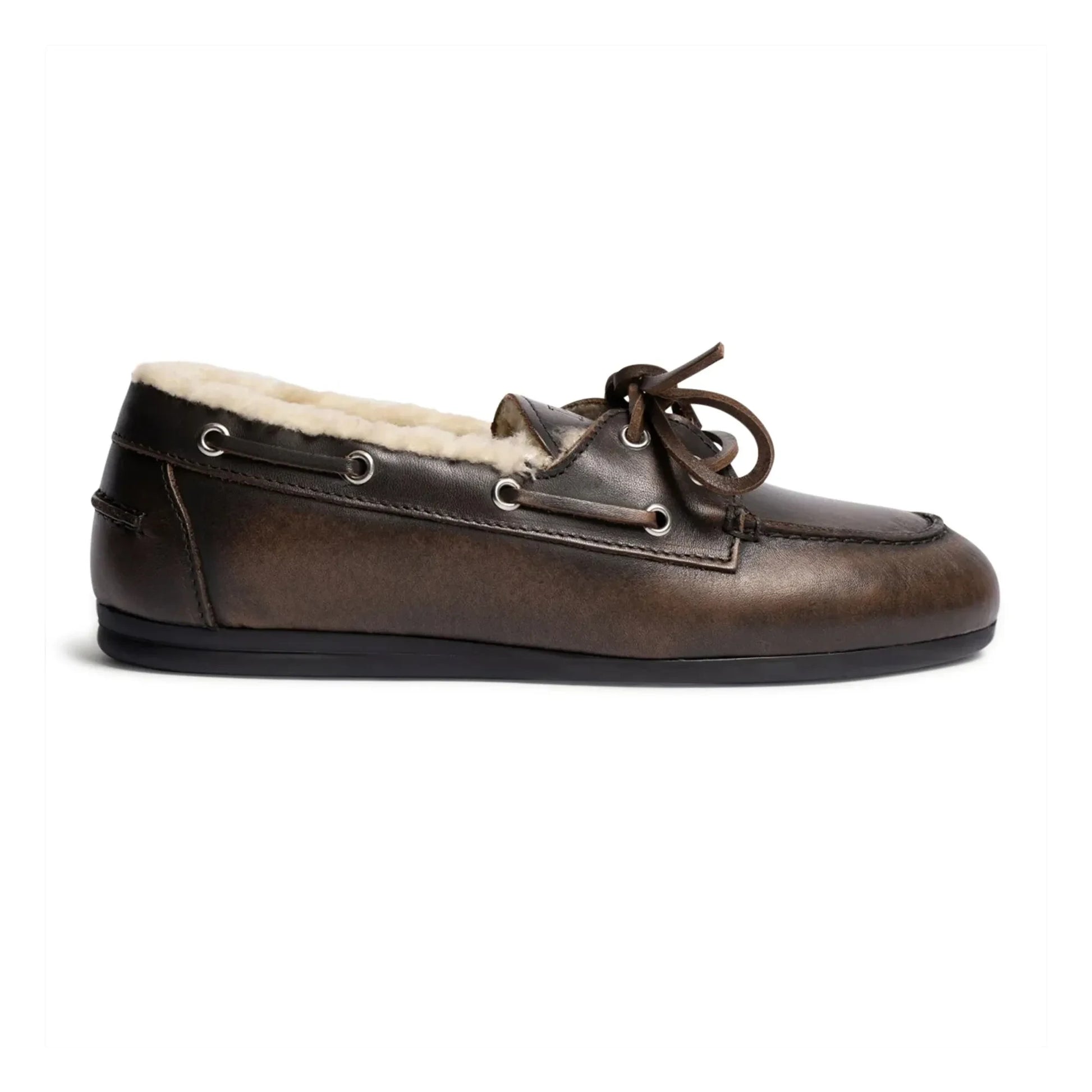 Posa - Leather and Fur Boat Shoes | Coffee