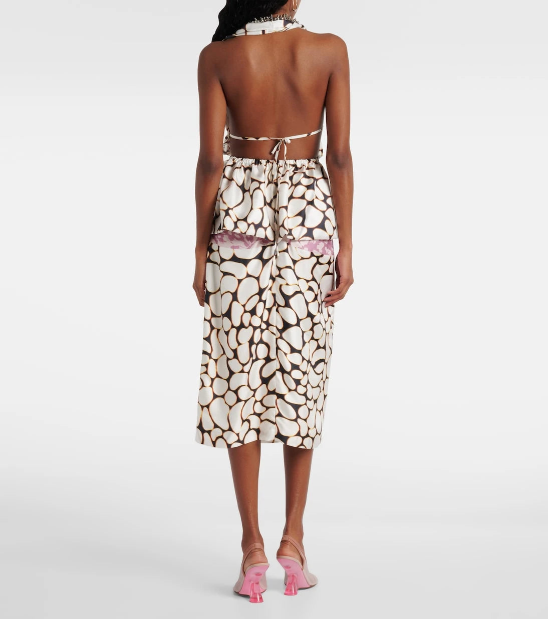 Dries Van Noten - Baskılı halter yaka ipek twill bluz