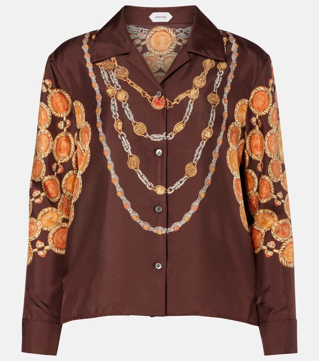 Versace - Printed cropped silk twill shirt