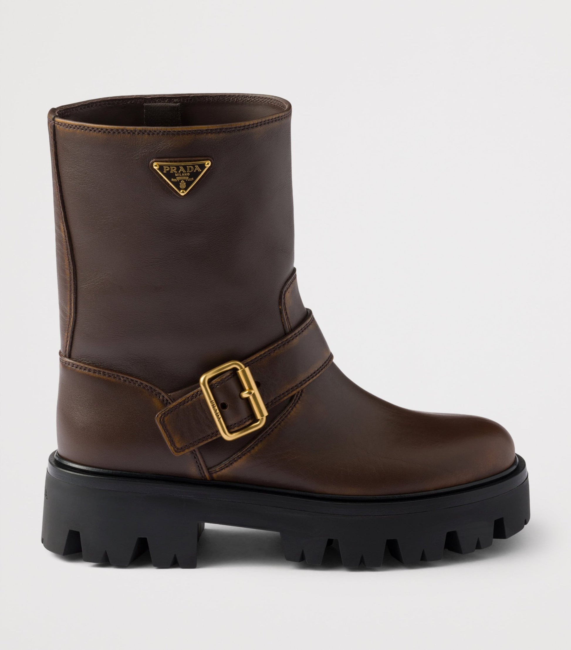 Prada Brown Leather Biker Boots
