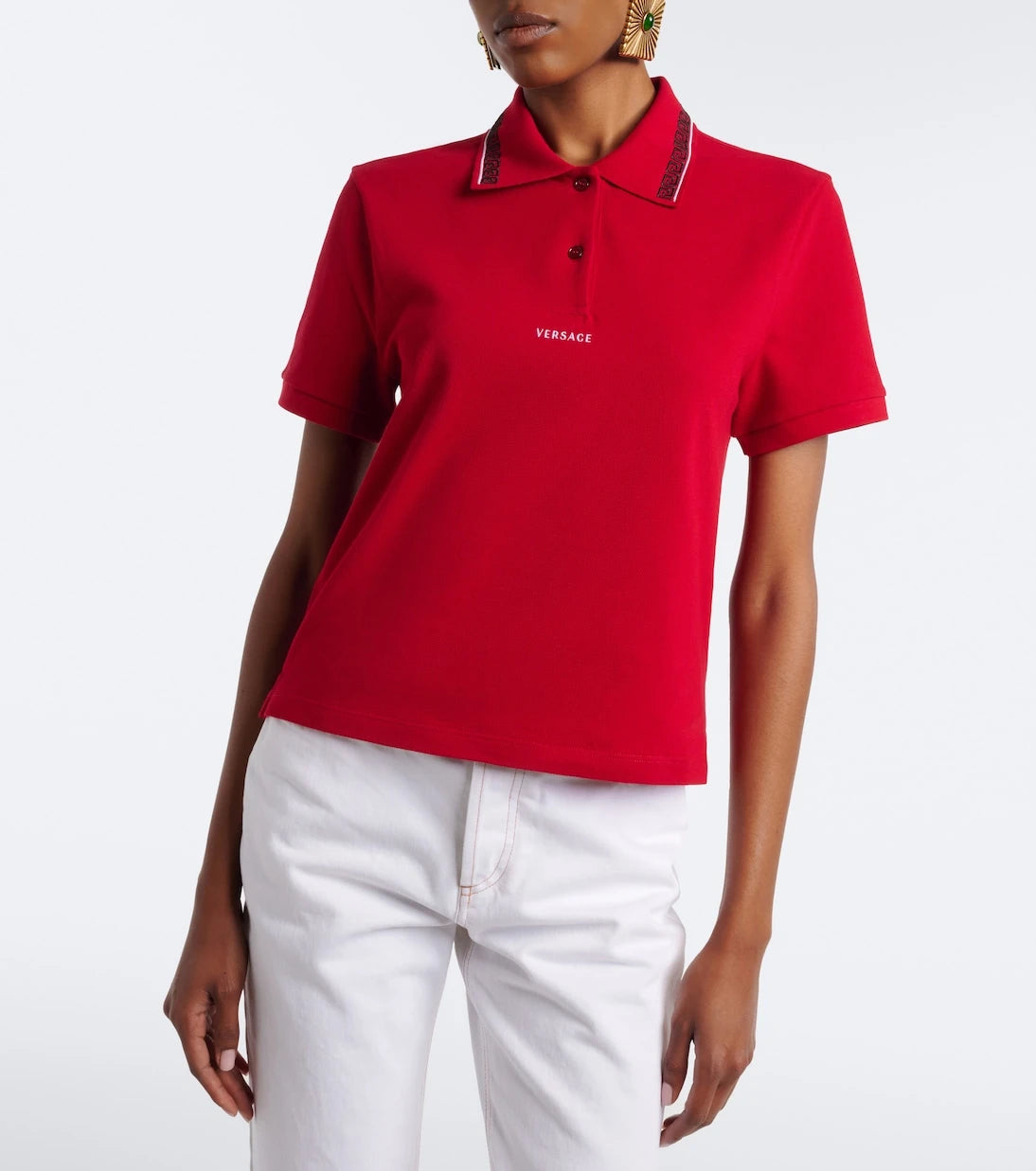 Versace - Greca cotton piqué polo shirt
