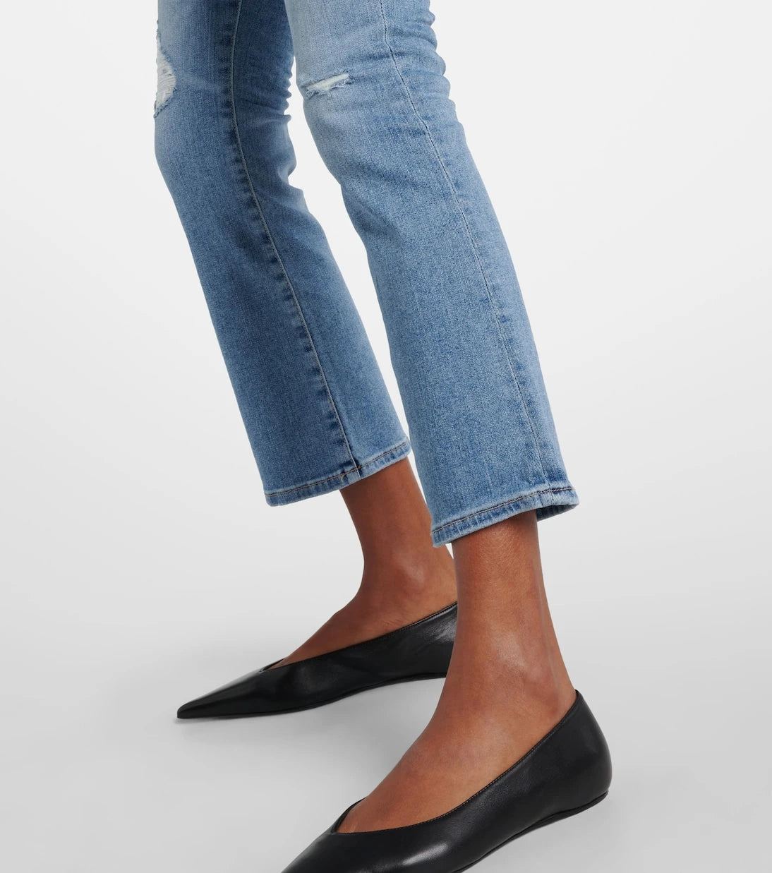 AG Jeans - بنطلون جينز جودي متوسط الارتفاع بقصة ساق واسعة وقصيرة