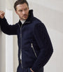 Brunello Cucinelli Blue Suede Knit Insert Bomber Jacket