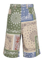 Linen-Cotton Bandana Print Shorts
