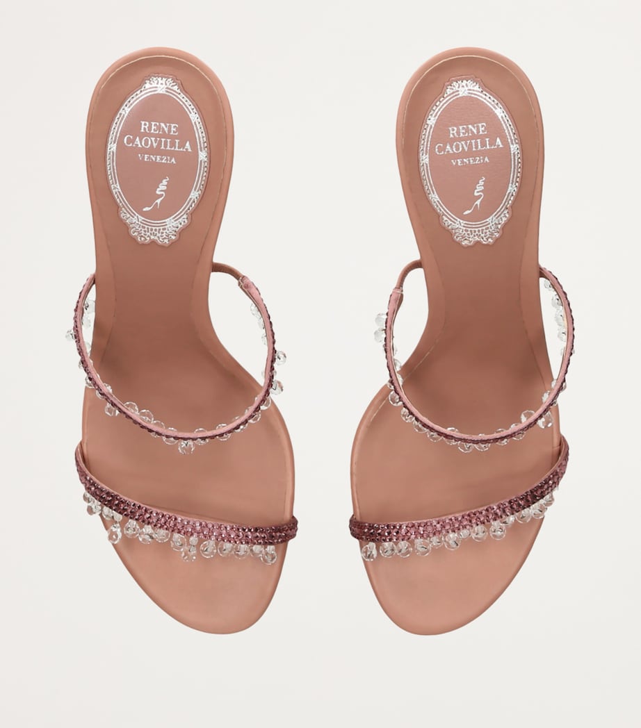 René Caovilla Pink Satin Chandelier Heeled Mules 80