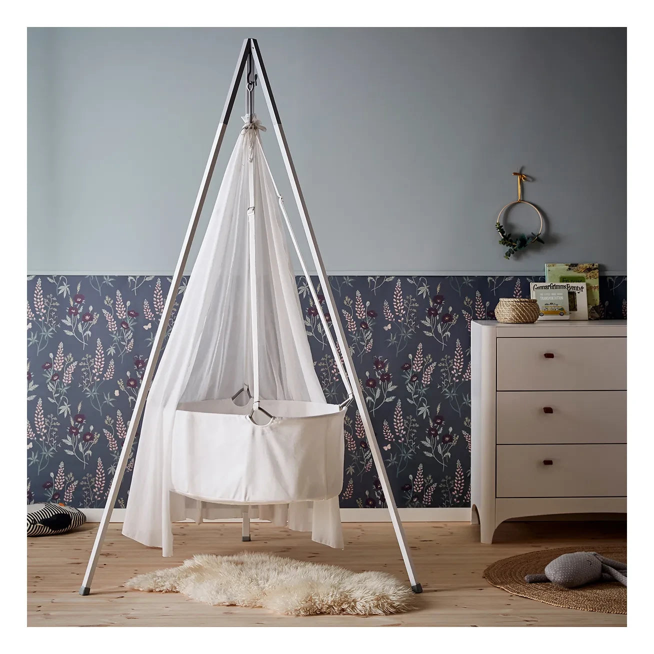 Leander - Complete cradle with stand, 83 x 50 cm | White