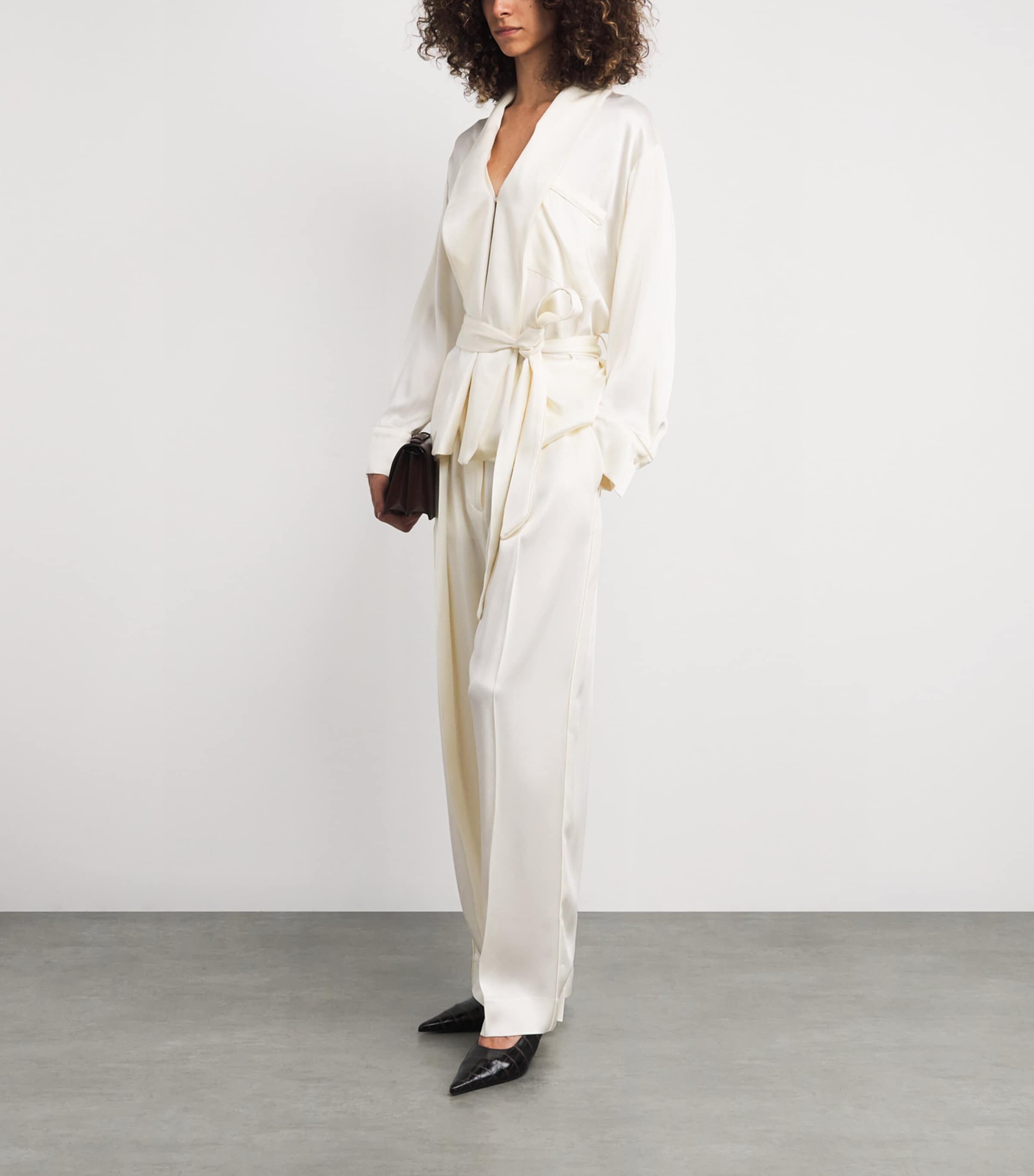 Victoria Beckham Ivory Satin Wrap Blouse