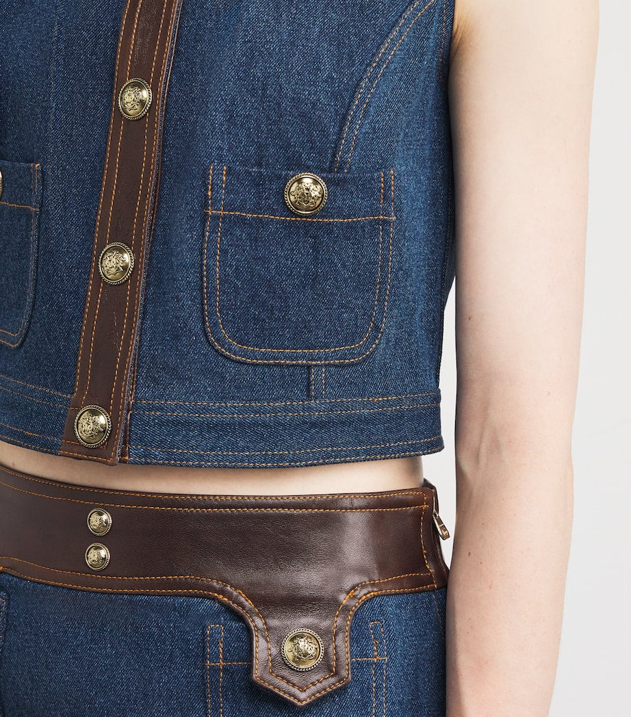 Blue Cropped Denim Waistcoat