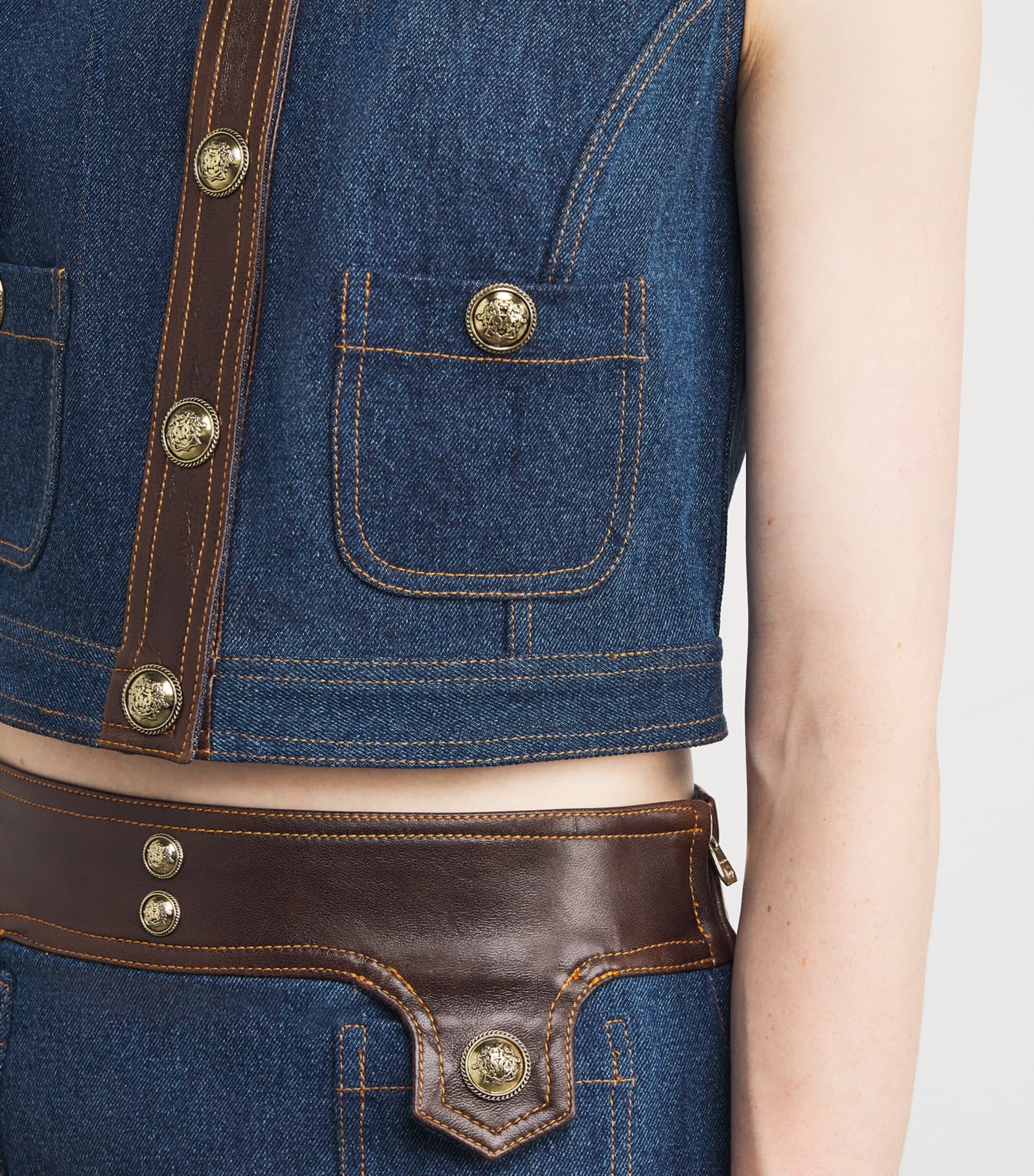 Blue Cropped Denim Waistcoat
