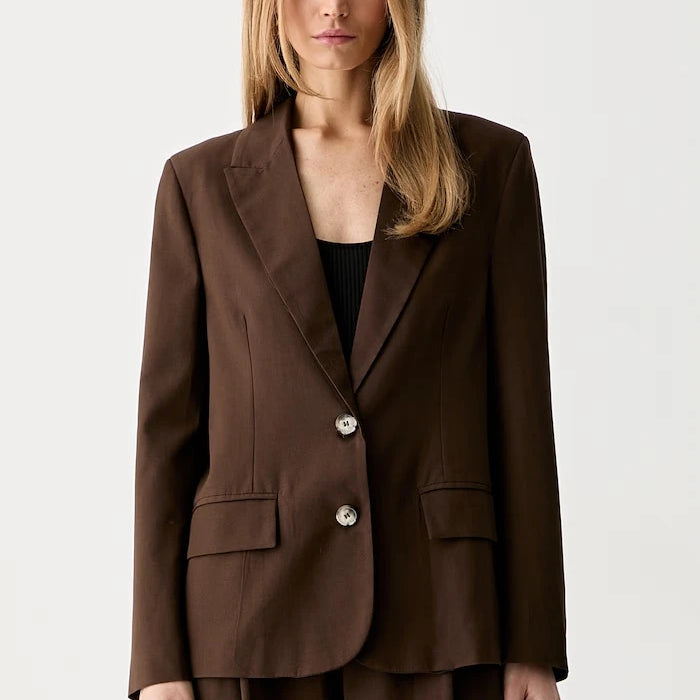 ViCOLO tek düğmeli kadın blazer, keten karışımlı