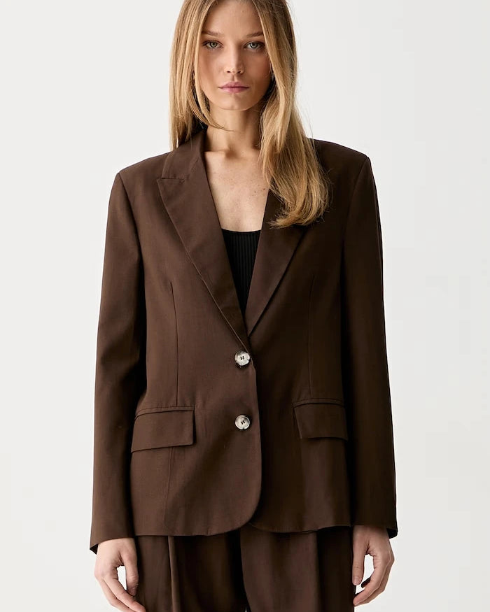 ViCOLO tek düğmeli kadın blazer, keten karışımlı
