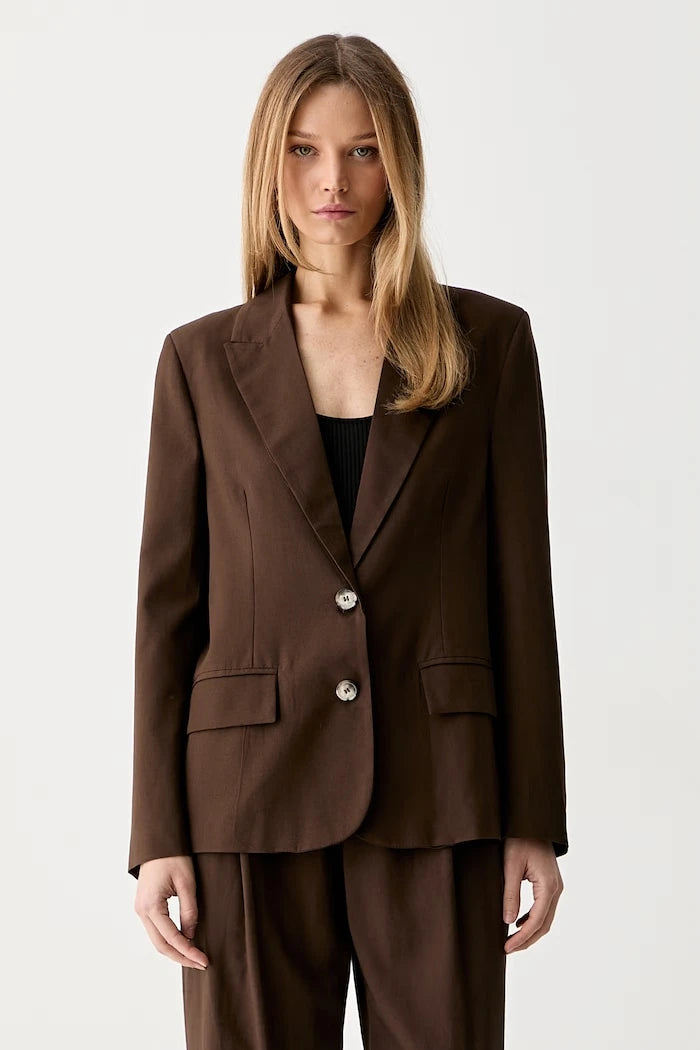 ViCOLO tek düğmeli kadın blazer, keten karışımlı