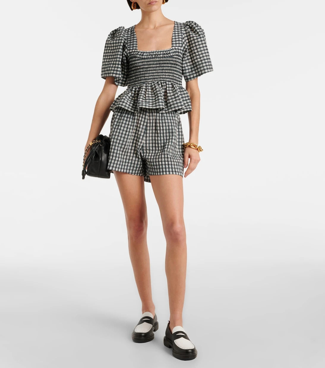 Ganni - Checked seersucker shorts