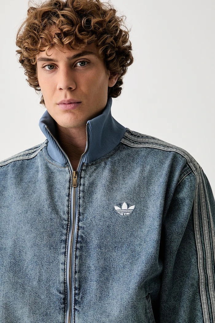 adidas Originals erkek fermuarlı denim Firebird Adicolor Denim kapüşonlu üst
