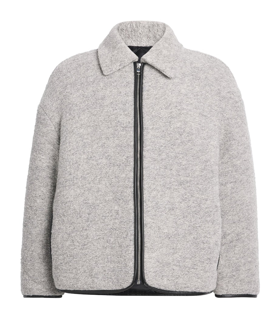 Grey Wool-Blend Contrast Trim Jacket