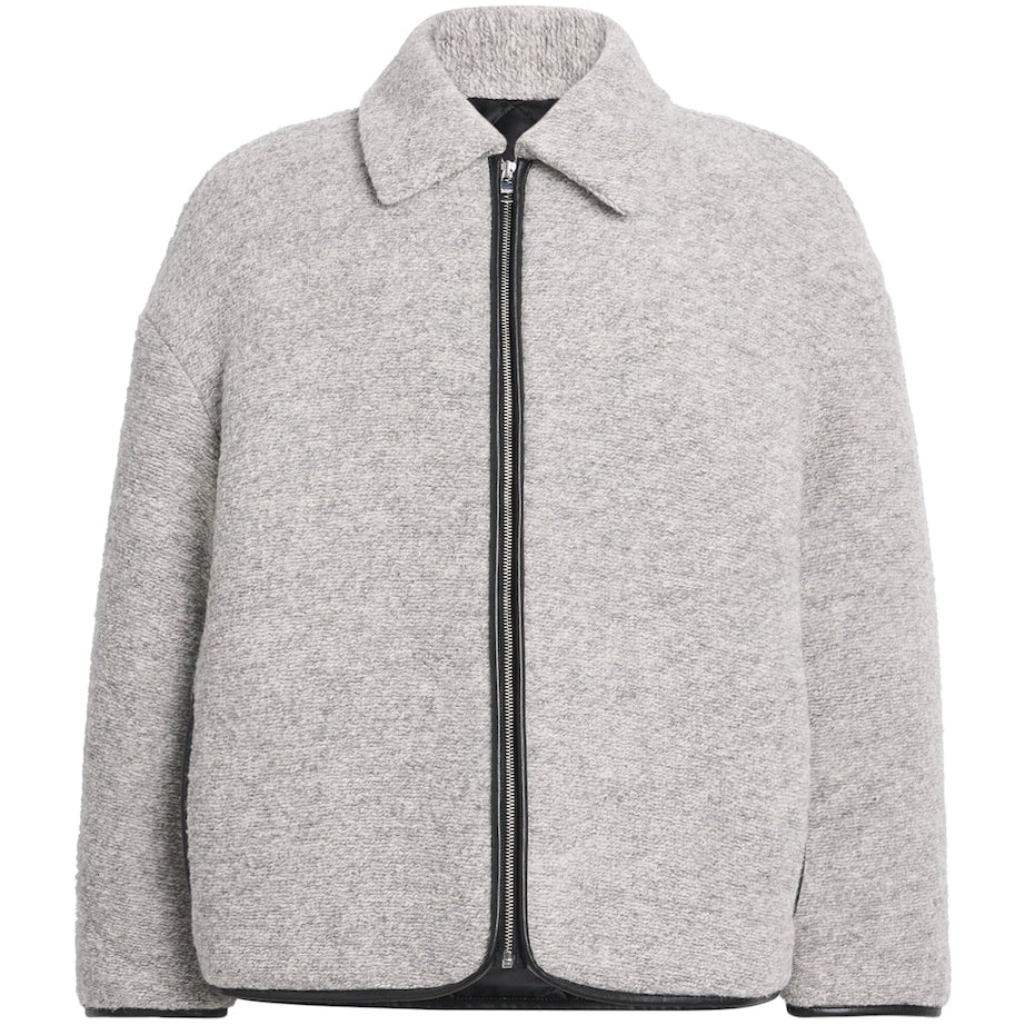 Grey Wool-Blend Contrast Trim Jacket
