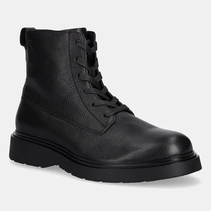 Кожени обувки Calvin Klein COMBAT ESS LACE UP ZIP BOOT LTH