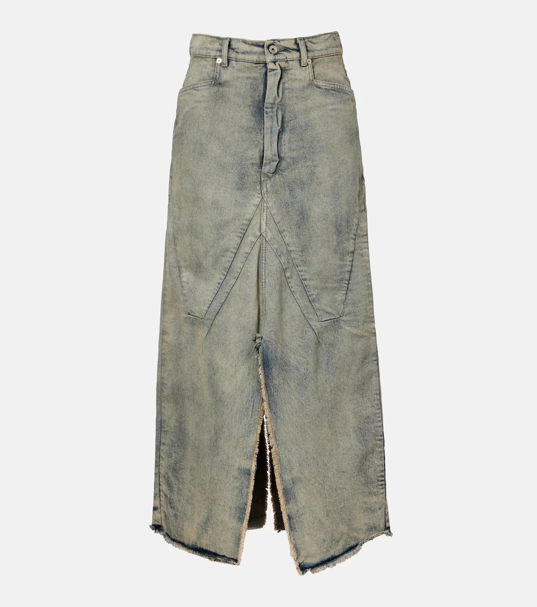 Rick Owens - Distressed denim maxi skirt