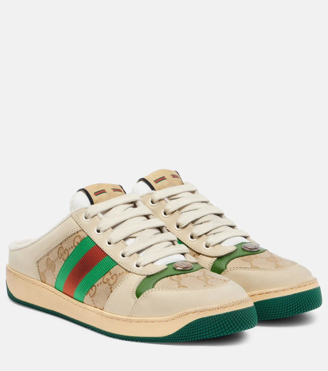 Gucci - حذاء مفتوح من الخلف Screener GG Canvas Web Stripe