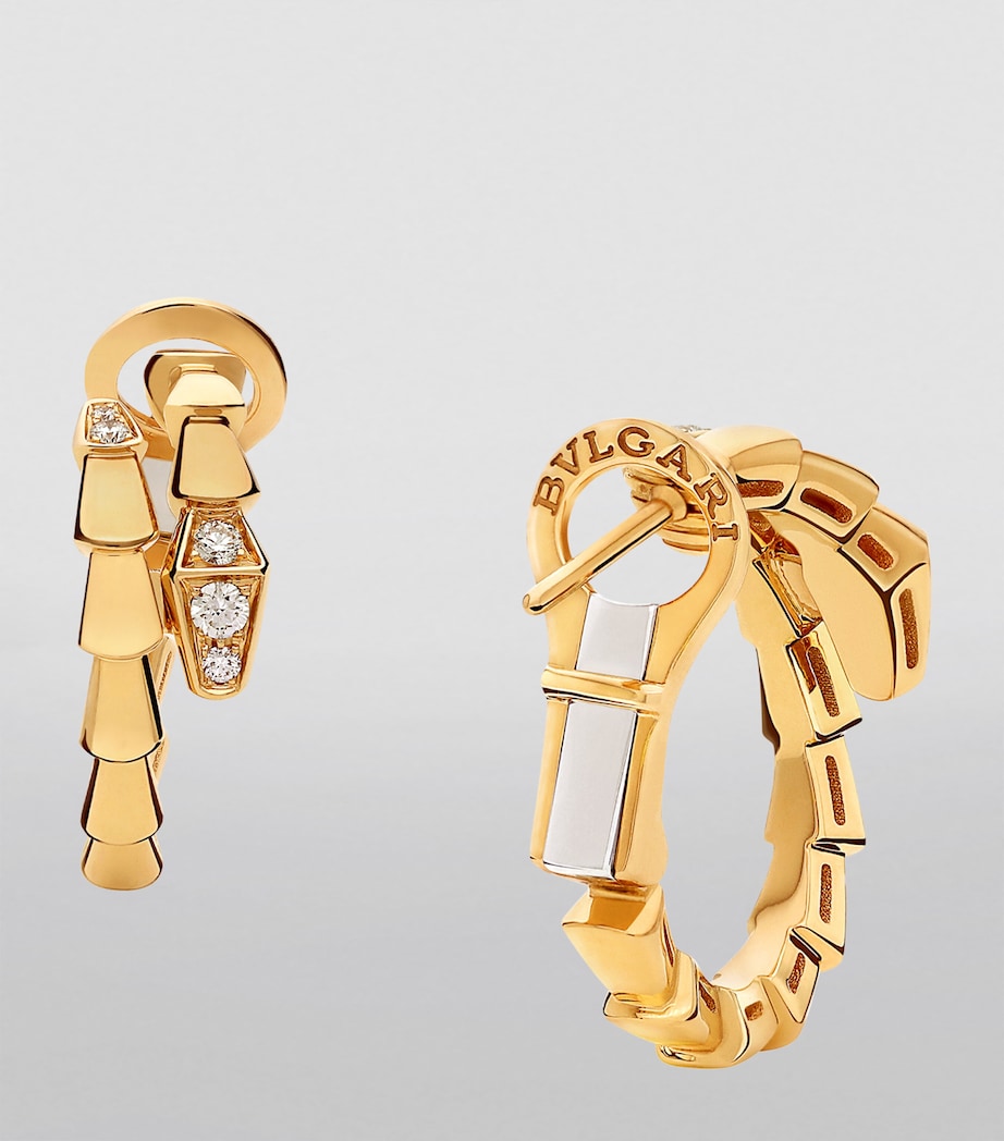 Yellow Gold and Diamond Serpenti Viper Hoop Earrings
