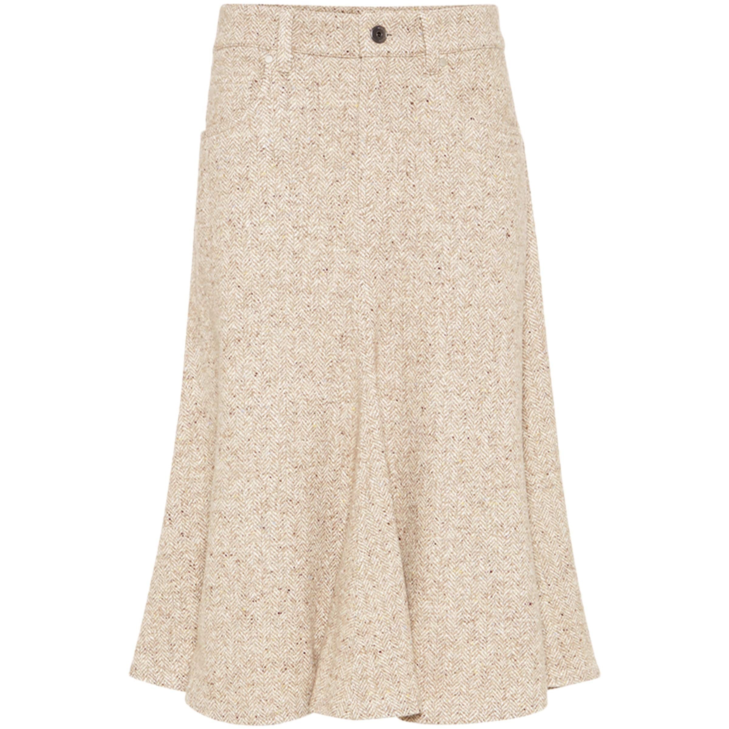 Brunello Cucinelli Beige Flecked Virgin Wool-Silk-Blend Midi Skirt
