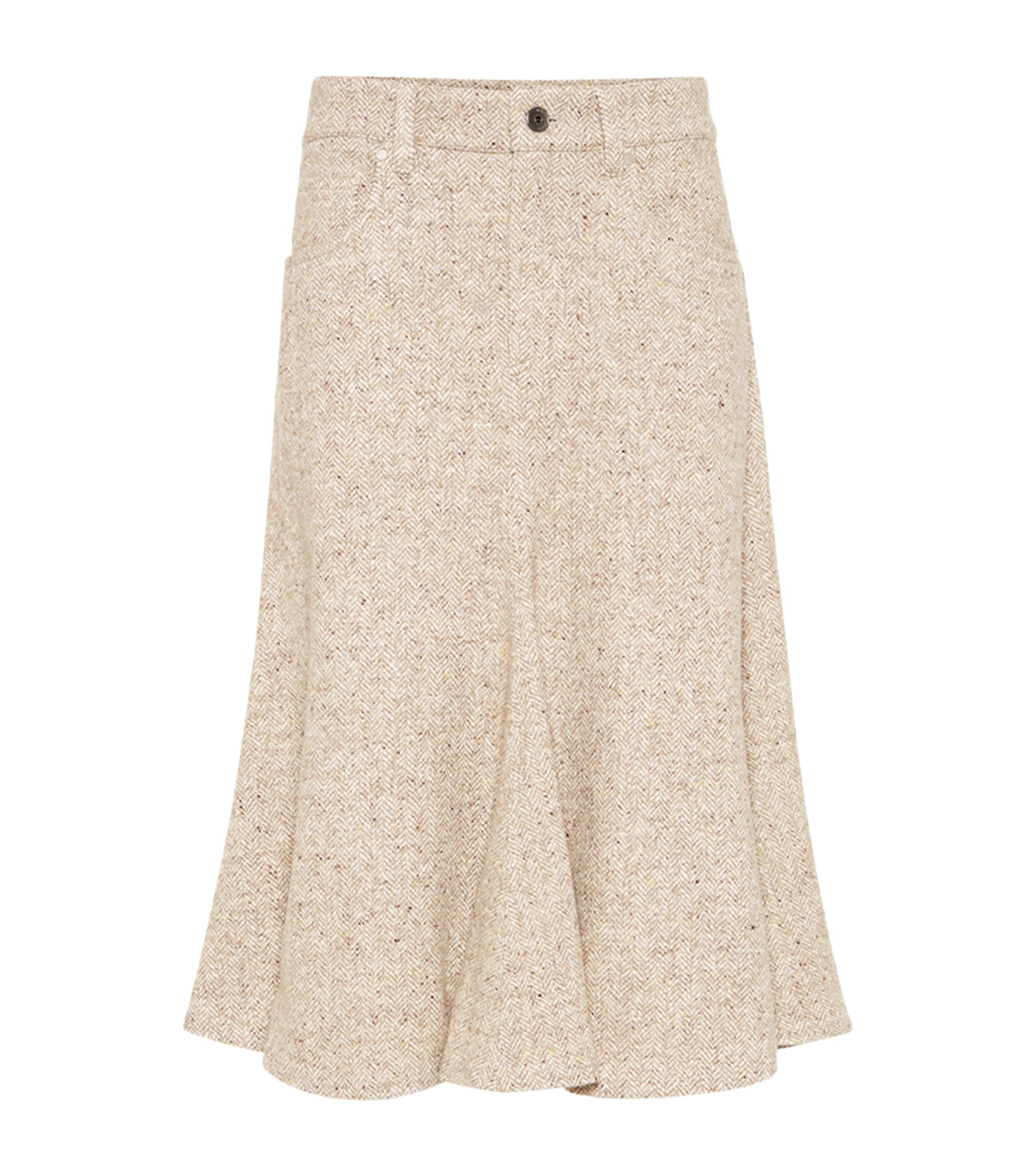 Brunello Cucinelli Beige Flecked Virgin Wool-Silk-Blend Midi Skirt