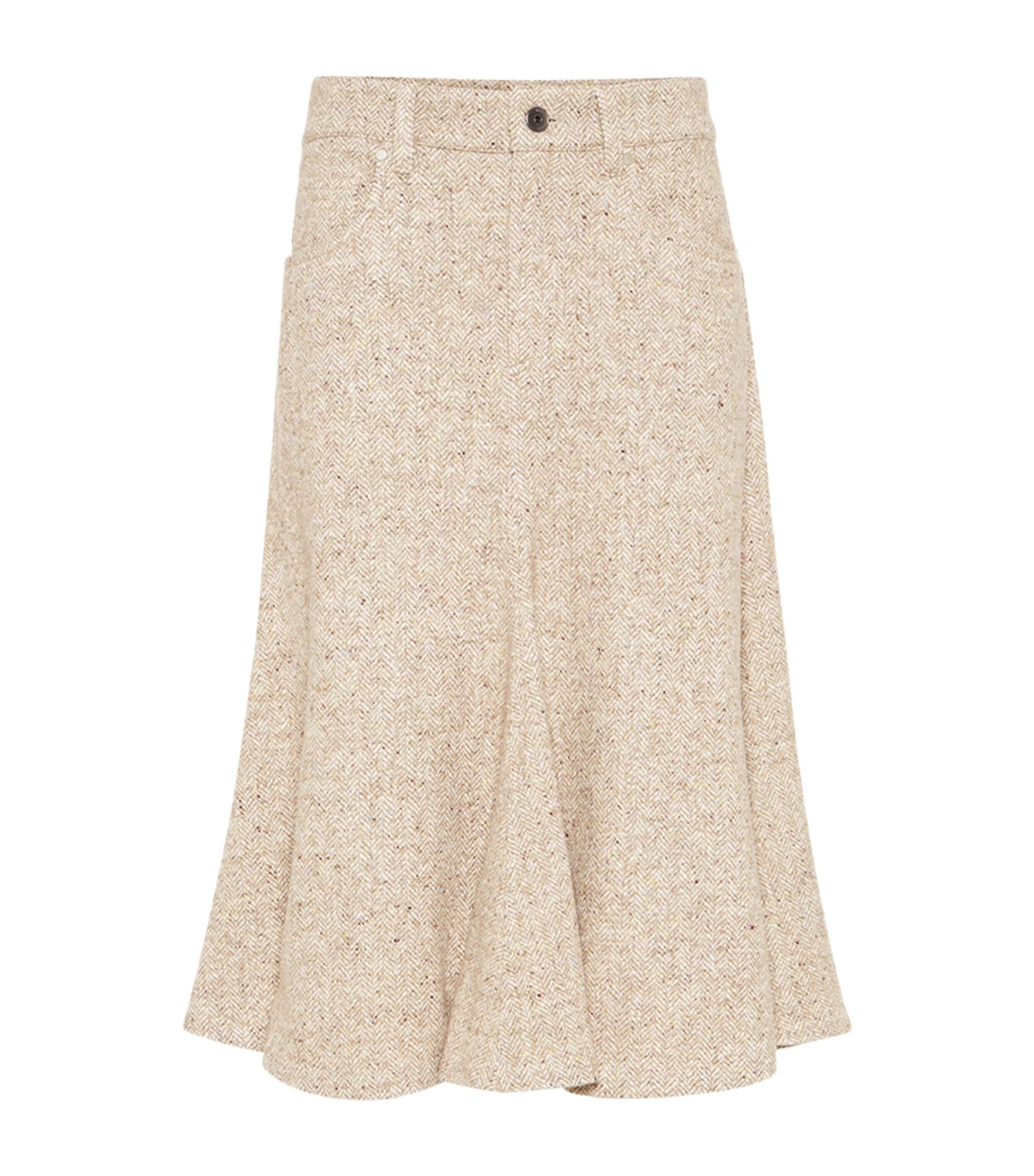 Brunello Cucinelli Beige Flecked Virgin Wool-Silk-Blend Midi Skirt