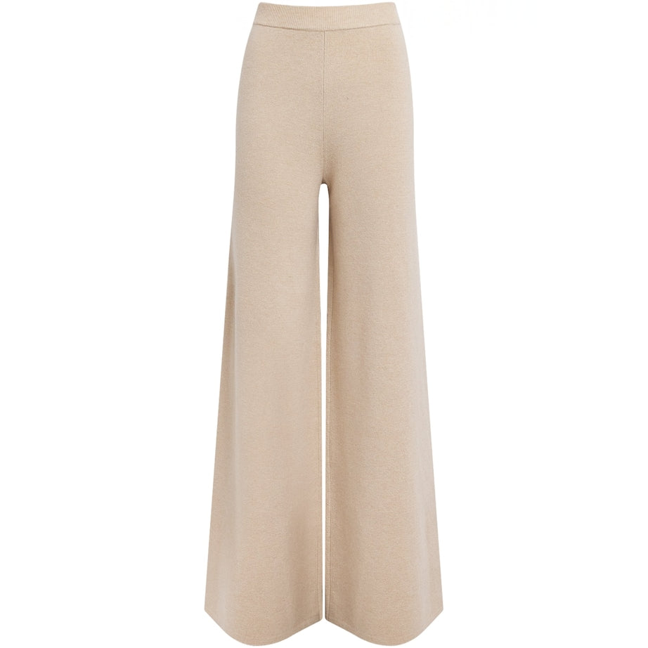 Max Mara Beige Wool-Cashmere Wide-Leg Trousers