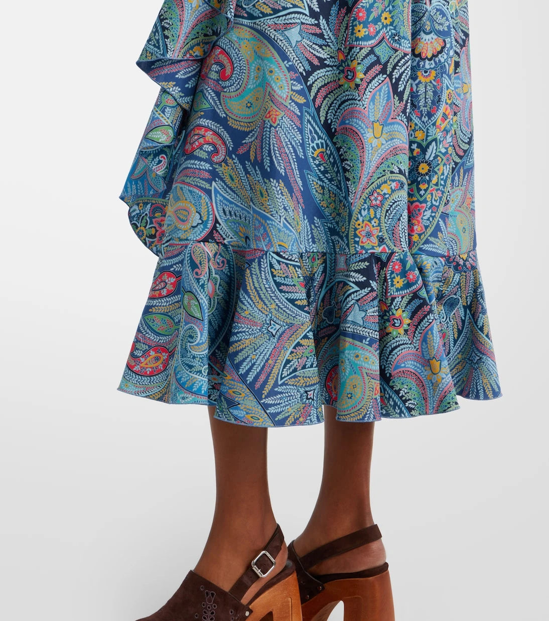 Etro - Paisley ruffled cotton-blend midi skirt