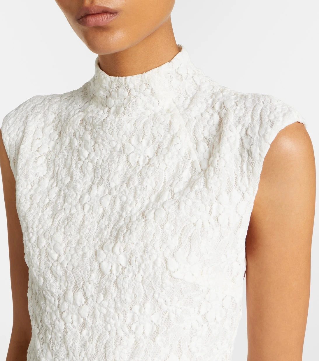 Rotate - Ruched lace-trimmed maxi dress