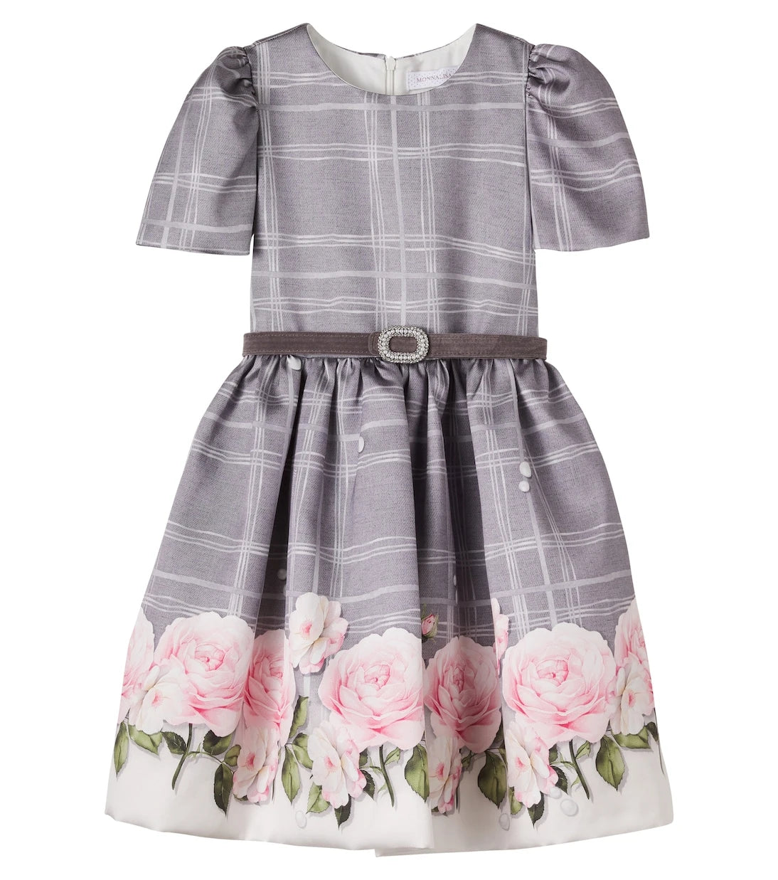 Monnalisa - Checked floral belted dress