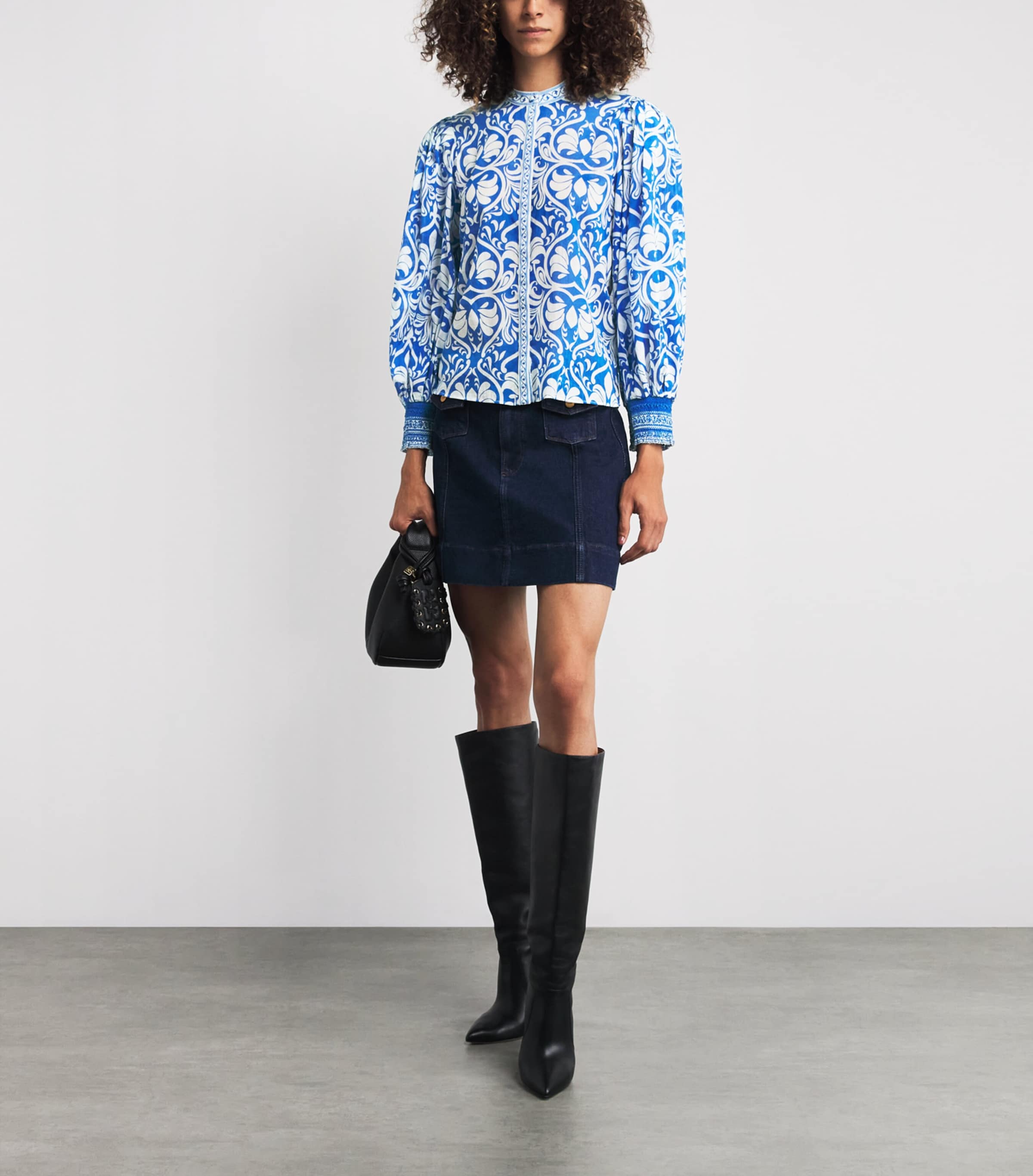 Alice+Olivia Blue Cotton April Pleated Blouse