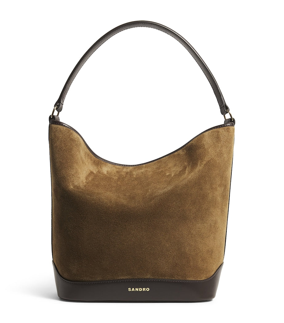 Beige Suede-Leather Bucket Bag