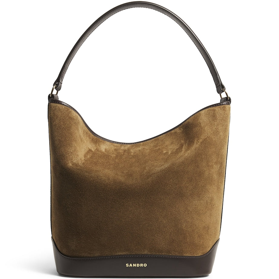 Beige Suede-Leather Bucket Bag