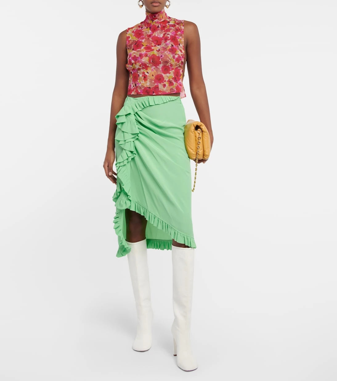 Dries Van Noten - Ruffle-trimmed crêpe midi skirt